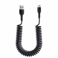 CAVO DI RICARICA E SINCRONIZZAZIONE  SPIRALATO USB-A USB TYPE-C 5A 50cm NERO